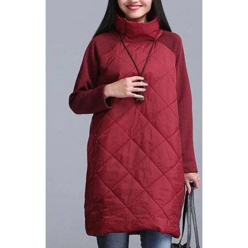 2020 Plus Size Autumn Winter Women Dress M- 5XL 6XL 7XL Turtleneck Casual Loose Patchwork Robe Cotton Black Gray Red Vestidos