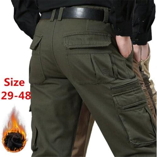 Winter Outdoor Military Tactical Baggy Cotton Cargo Pants Warm Fleece Multi-Pocket Workout Trousers Overalls Plus Size 29-48