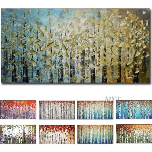 Golden Tree Handmade Huge Abstract Oil Painting Modern Canvas Art Decorative Knife Golden Paintings For Wall Decor HF0003
