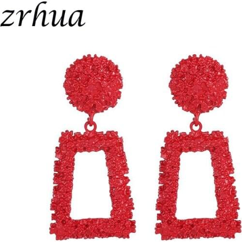 ZRHUA 2018 Big Statement Women Drop Earrings Fashion Hollow Rectangle Jewelry Gift Ethnic Colorful Earrings Bohemia Party Bijoux