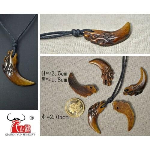 GX046 New Zealand Maori Primitive tribes jewelry handmade-carved Wolf teeth pendant spike necklace yak bone Choker for gift