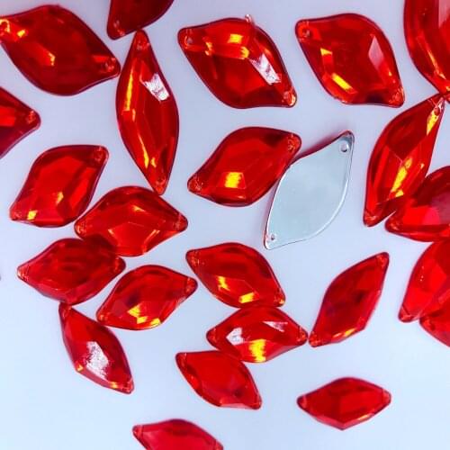 50pcs 15*30mm Red Sew On big Rhinestone acryl Crystal gem stones S shape Flatback
