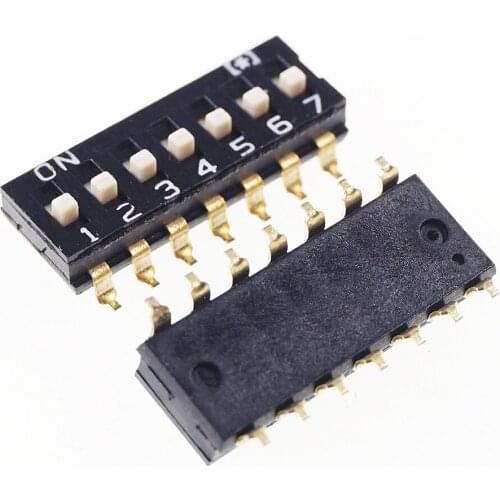 50pcs 7 Way Dip Switches SPST 7 Position 2.54mm 0.100" SMD Slide Standard Actuator Flush Recessed Gull Wing Reflow Solderable