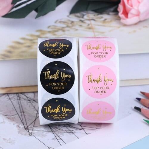 500pcs/roll Handmade With For Your Order Sticker Heart Thank You For Your Order Sticker