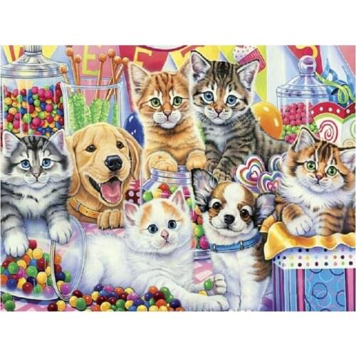 5D Diy Diamond Painting Cross Stitch Cat and dog Diamond embroidery pattern Crystal Square painting Rhinestone Mosaic Picture