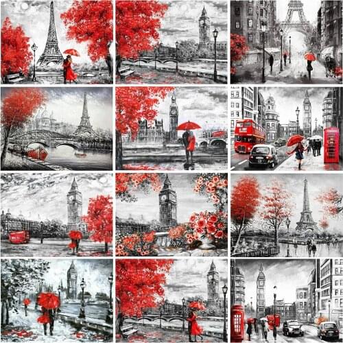 5D DIY Diamond Painting Street Black White AB Colorful Diamond Embroidery City Landscape Cross Stitch Mosaic Home Decoration