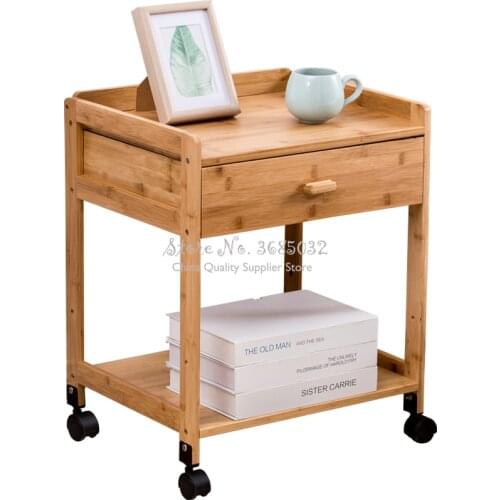 Bamboo belt wheel bedside cabinet bedroom simple small cabinet removable storage cheap storage cabinet with wheels