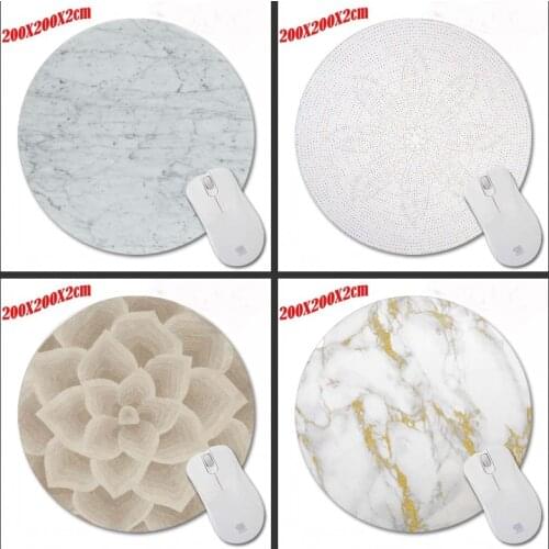 White marble Top Selling luxury Print Gaming Mouse Pad Small Size Round Gaming Non-Skid Rubber Pad 200*200*2CM