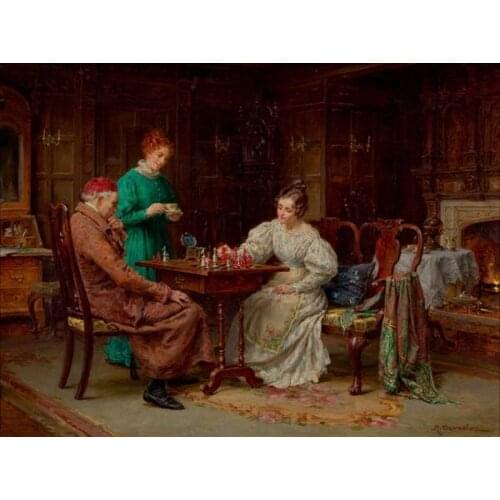 Free shipping classical family chess canvas prints court figure oil painting printed on canvas wall art decoration picture