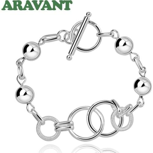 925 Silver Round Circle Bead Toggle Bracelet Chains For Men Fashion Jewelry Accessories