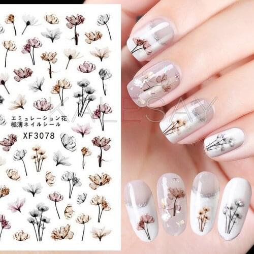 Flower Orchid Nail Art Sticker for Design Decoration Lavender Nail Stickers Decal Back Glue Sticker on Nail Inscription Manicure