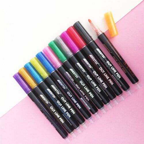 8/12 Colors Double Line Metallic Color Pen Magic Sketch Marker Glitter Pen for Drawing Painting Scribbling Art School Supplies