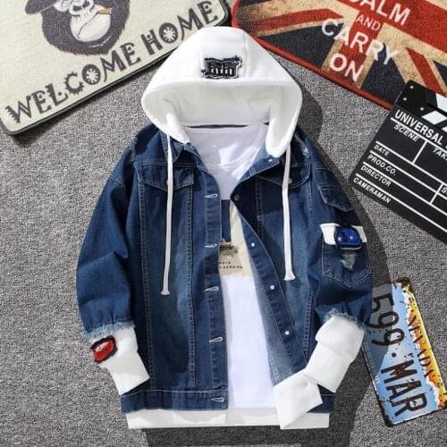 Men Denim Jacket Streetwear Hip Hop Hooded Jean Coat Male Casual Long Sleeve Outwear 2021 Autumn Fashion Slim Jaqueta Masculina
