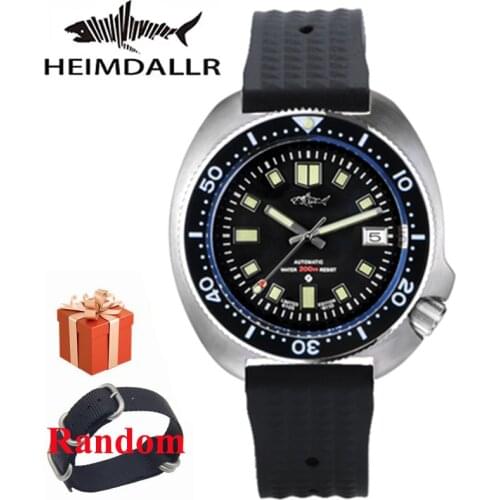 HEIMDALLR Diver Watches Men 200M Water Resistant Automatic 44mm Sapphire Luminous Dial NH35A Movement Leather Steel Straps