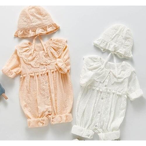 Infant Baby Girls Cotton Long Sleeve Jumpsuit One piece Outfit Toddler Baby Girl Romper+Hat Spring Autumn Baby Girls Clothes