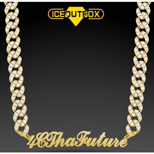 ICEOUTBOX Luxury Custom Nameplate Pendant With 8mm Iced Out Chain Necklace Steel Choker Custom Name Customized Christmas Gift