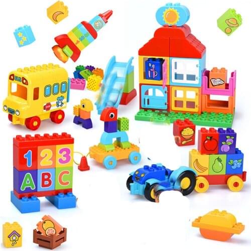 Gorock Large Particles Building Blocks City Buses Vehicle Car House Model DIY Assemble Big Size Bricks Toys For Kids Baby Gift