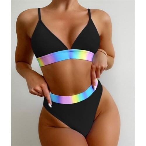 High Waist Sexy Swimsuit Bikini Set 2021 Summer Black Triangle Sport Swimwear Women 2 Pieces Womens Swim Bathing Suit Biquini