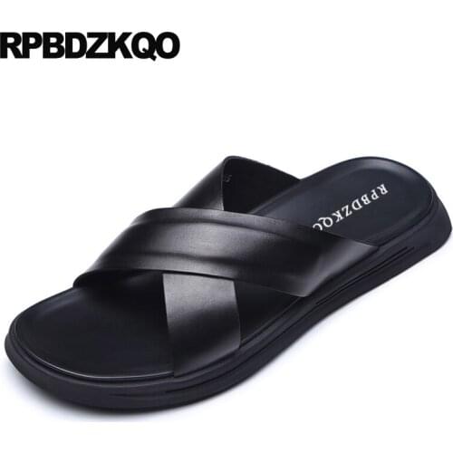 Italian Runway Slip On 2019 Slippers Shoes Flat Casual Genuine Leather Slides Luxury Open Toe Black Beach Men Sandals Summer