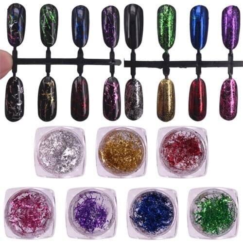2020 New 3D Gold Silver Nail Glitter Powder Silk Stripe Lines Sequins Chrome Nail Mirror Powder Aluminum Foil Flakes Decoration