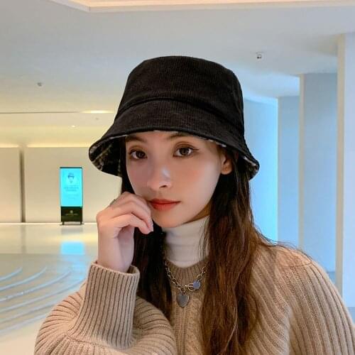 2021 NEW Womens Double-sided wear Bucket Hat Panama Winter Autumn Warm Solid Folding Travel Cap Big Wide Vintage Flat Hat