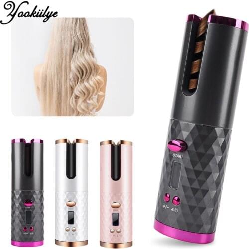 Cordless Automatic Hair curler USB Rechargeable Curling Iron Curls Waves LCD Display Ceramic Curly Rotating Curling for Women