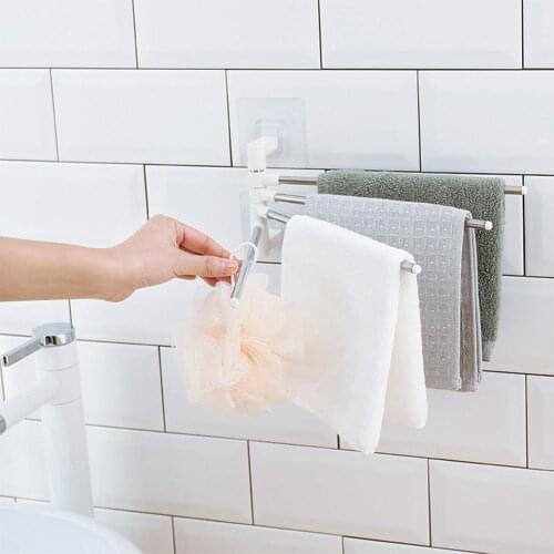 Bathroom Towel Rack Rotating Towel Holder Wall Mounted Towel 4 Bathroom Swivel Steel Rail Hanger Shelf Rack Bar N4N0