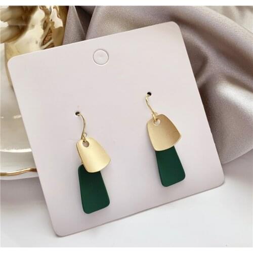 Classic Green Contrast Color Geometric Square Stitching Drop Earrings Korean Irregular Pendent Earrings for Women Girls Jewelry