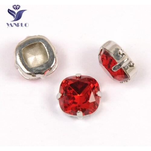 YANRUO 4470 All Sizes Light Siam Cushion Cut Glass Stones DIY Point Back Strass Crystal Sewn Rhinestones For Clothes