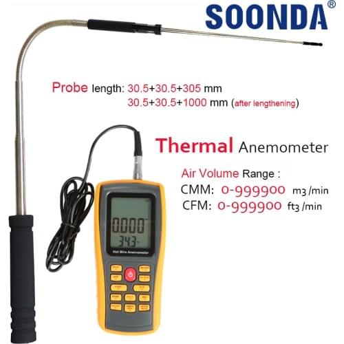 3-in-1 Thermal Hot Wire Anemometer Wind Speed Gauge Temperature Measurement 0.1-30m/s Ventilation Pipeline Air Conditioning USB