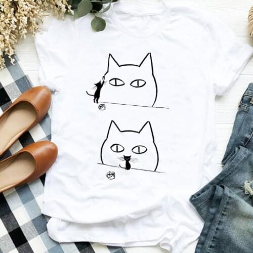Women Lady Cat Cartoon Summer Autumn Kawaii Animal Print Shirt T Tee for Womens Clothes Tshirt Female Top Graphic T-shirt