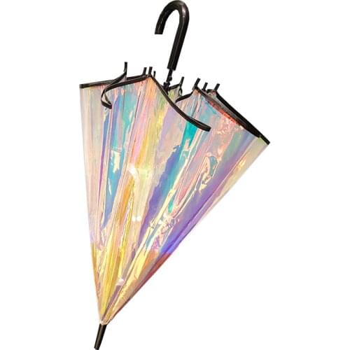 Colorful Rainbow Umbrella Transparent Color Changing Long Handle Umbrella Rain Womens Big Umbrellas Parapluie Girl Gift SY191