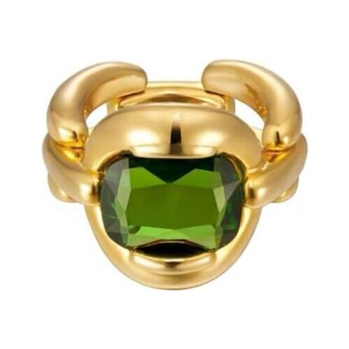 Big Green Crystal Engagement rings for Women Gold Chain Vintage Bridal Wedding ring Party Jewelry Decoration