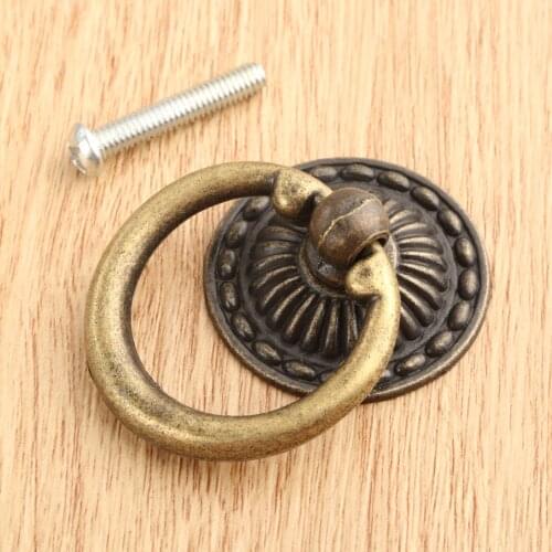 1pc 46*32m mHandle Pull Wooden Case Knob Round Ring Drawer Kitchen Jewelry Wine Gift Box Pulls