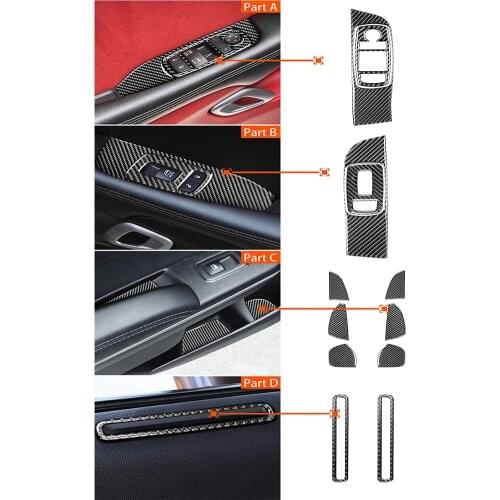10pcs Interior Trim Auto soft Carbon Fiber Door Window Lift Switch Air Vent Trim For Dodge Challenger 2015-2020 Car Accessories