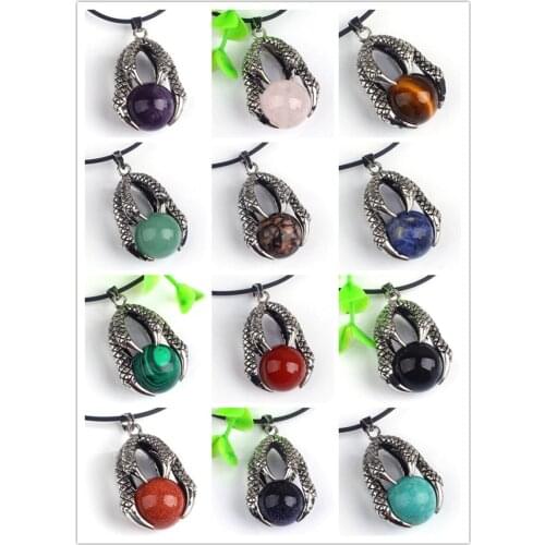 100-Unique 10 Pcs Silver Plated Retro Style Dragon Claw Mixed Color Round Stone Beads Pendant For Christmas