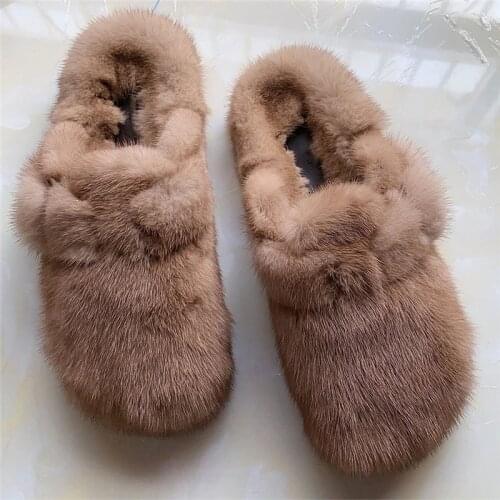 2020 The New Ladies Fur Slippers 100% Mink Fur Slippers Autumn And Winter Furry Flat Slippers Indoor Slippers Muller Slippers