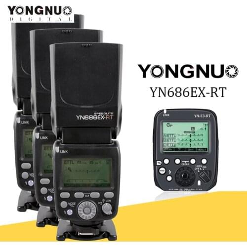 3pcs YONGNUO YN686EX-RT 2.4G TTL HSS Flash Speedlite +YN-E3-RT Controller for Canon 5DIV 5D3 5D2 7D Mark II 6D 70D 60D 650D