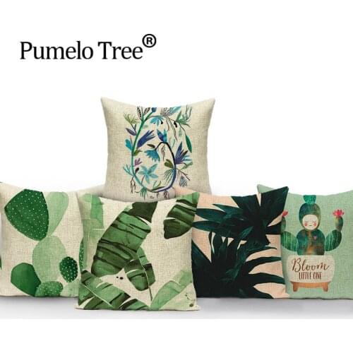 45*45 cm Home Decorative Hand Painted Tropical Plant Leaves Linen Cotton Decorative Pillow Cushion Factory Direct Supply Cover