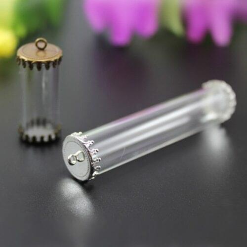 5PCS 28X12/60X12MM Glass Tube Bottle With Both Crown Metal Caps One side open Glass vials Pendants Diy Finding