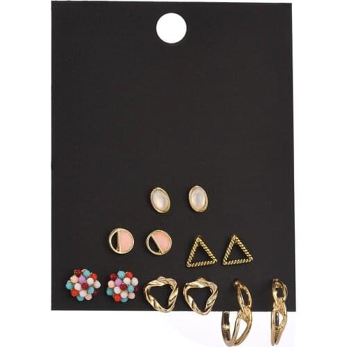 6pairs Hot Selling Seed Bead Stud Earrings For Women Children Kids New Fashion White Opal Earrings Set Ear JEWELRY