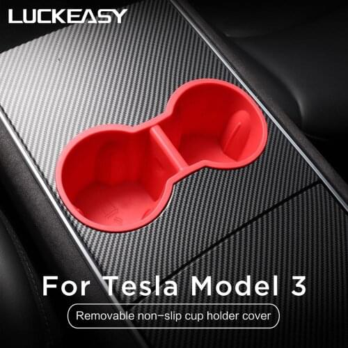 LUCKEASY Car Accessories Interior Modification For Tesla Model 3 Removable Non-slip Waterproof Upgraded Version Cup Holder Cov