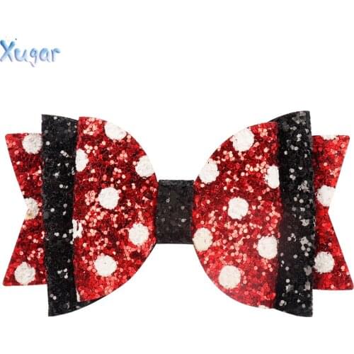 Xugar Hair Accessories 4 '' Chunky Dot Hair Bows Handmade Bling Glitter Hair Clips For Girls Fashion Three Layers Polka Hairpins