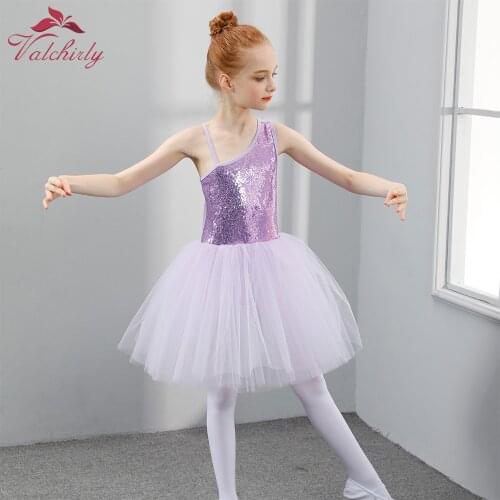 New Kids Girls Ballet Tutu Ballerina Dance Costumes Purple Sequins Ballet Leotard Dancewear with Long Tulle