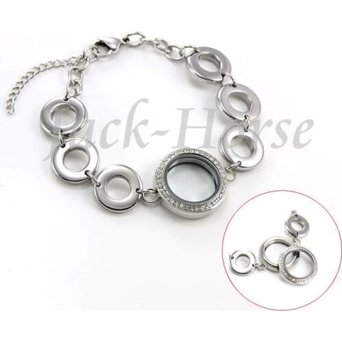 Free shipping floating charm waterproof 316L stainless steel glass living floating locket bracelet screw locket bracelet