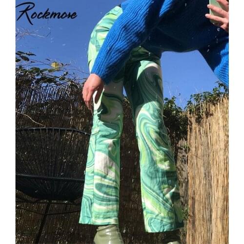 Rockmore Y2K Tie Dye Print Pants Women Casual Straigh Pants Aesthetic Vintage Joggers Wide Leg Trousers Fashion Harajuku 2021