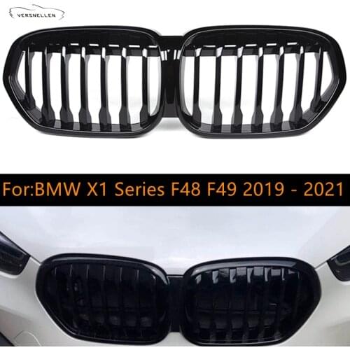 Gloss Black Kidney Grill for BMW X1 F48 F49 2019 2020 Single Line Double Slats Front Grilles Car Bumper Refit Accessories