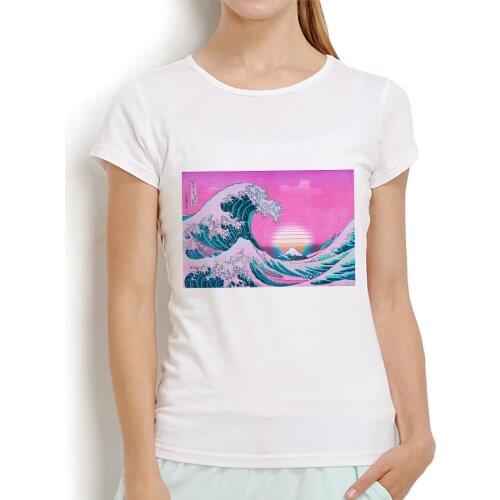 Vaporwave Great Wave off Kanagawa Aesthetic Sunset cute t shirt women summer white casual tshirt femme kawaii streetwear t-shirt