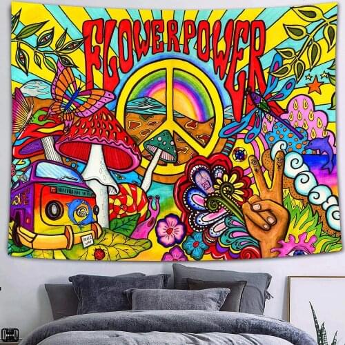 Hippie Groovy Peace and Love Symbol Colorful Art Wall Hanging Tapestries