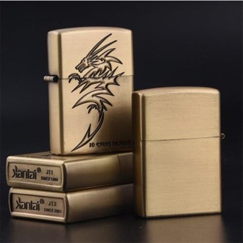 Kerosene Lighter Creative Personality Bronze Carving Grinding Wheel Cigarette Lighter Windproof Classic Lighter